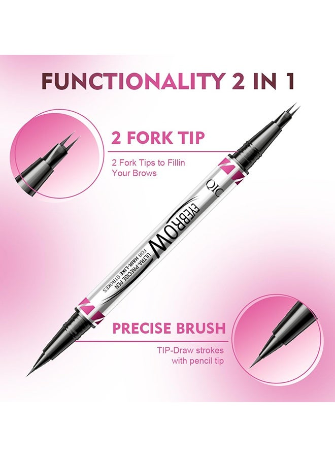 QIC Eyebrow Pen, Ultra-Precise Pen For Hair-Like Strokes, Waterproof Eyebrow Pen, Eyebrow Pencil 2-In-1 Dual-Ended Eyebrow Pen With Double Eyebrow Brush, For Natural Hair-Like Brows, Long Lasting, Natural Hair-Like Brows, Brown - Image 4